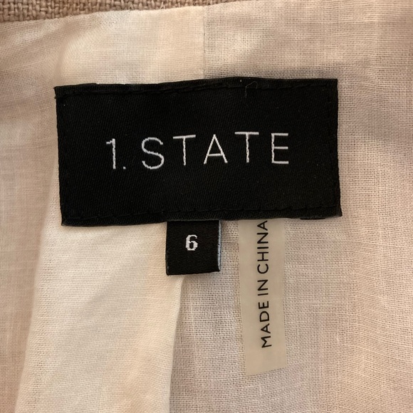 1.STATE Women's One Button 100% Linen Blazer Beige Size 6 Lined Long Sleeve - Picture 3 of 8